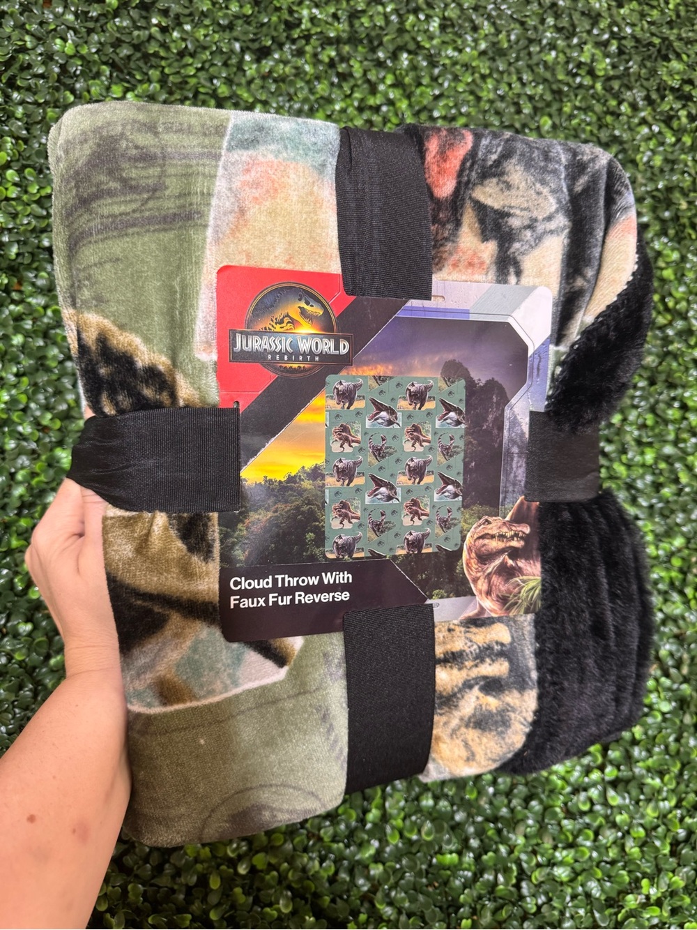 Jurassic World Cloud Throw Blanket with Faux Fur Reverse - Green/Black